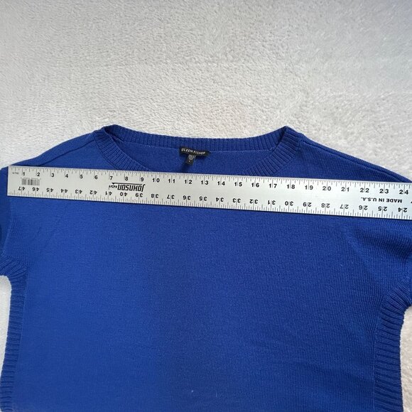 Eileen Fisher Womens Oversized Blue Merino Wool Crew Neck Sweater Large Pullover - Picture 6 of 8
